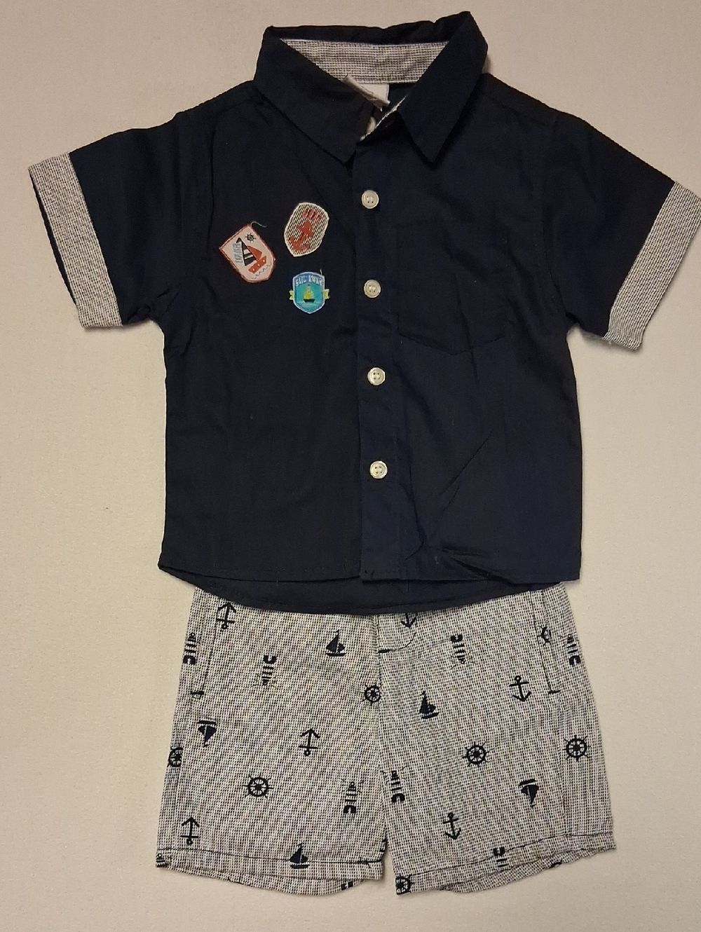 Nanette Kids Navy & White Kids Matching Set Short Sleeve Shirt & Nautical Shorts